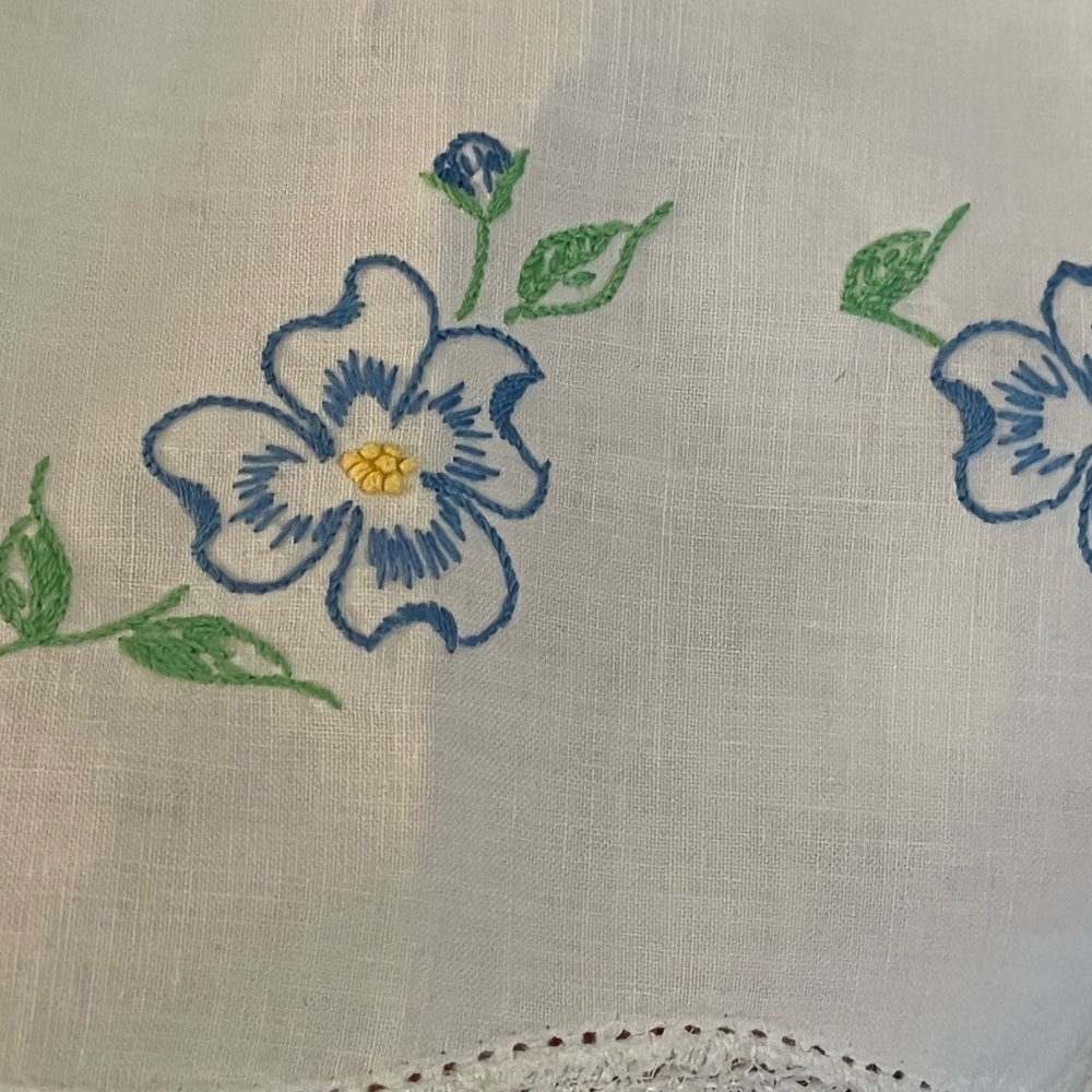 Pair of Handmade & Crosstiched Pillowcases w/lace Border 29” x 21.5” Never Used - Picture 5 of 10